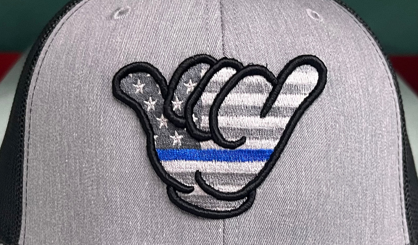 USA Flag Thin Blue Line Hang Loose Cap - R112 snapbacks Heather Gray/Black