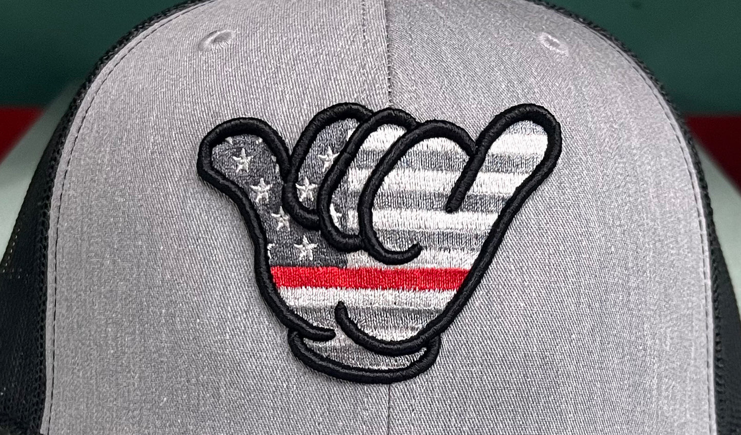 USA Flag Thin Red Line Hang Loose Cap - R112 snapbacks Heather Gray/Black