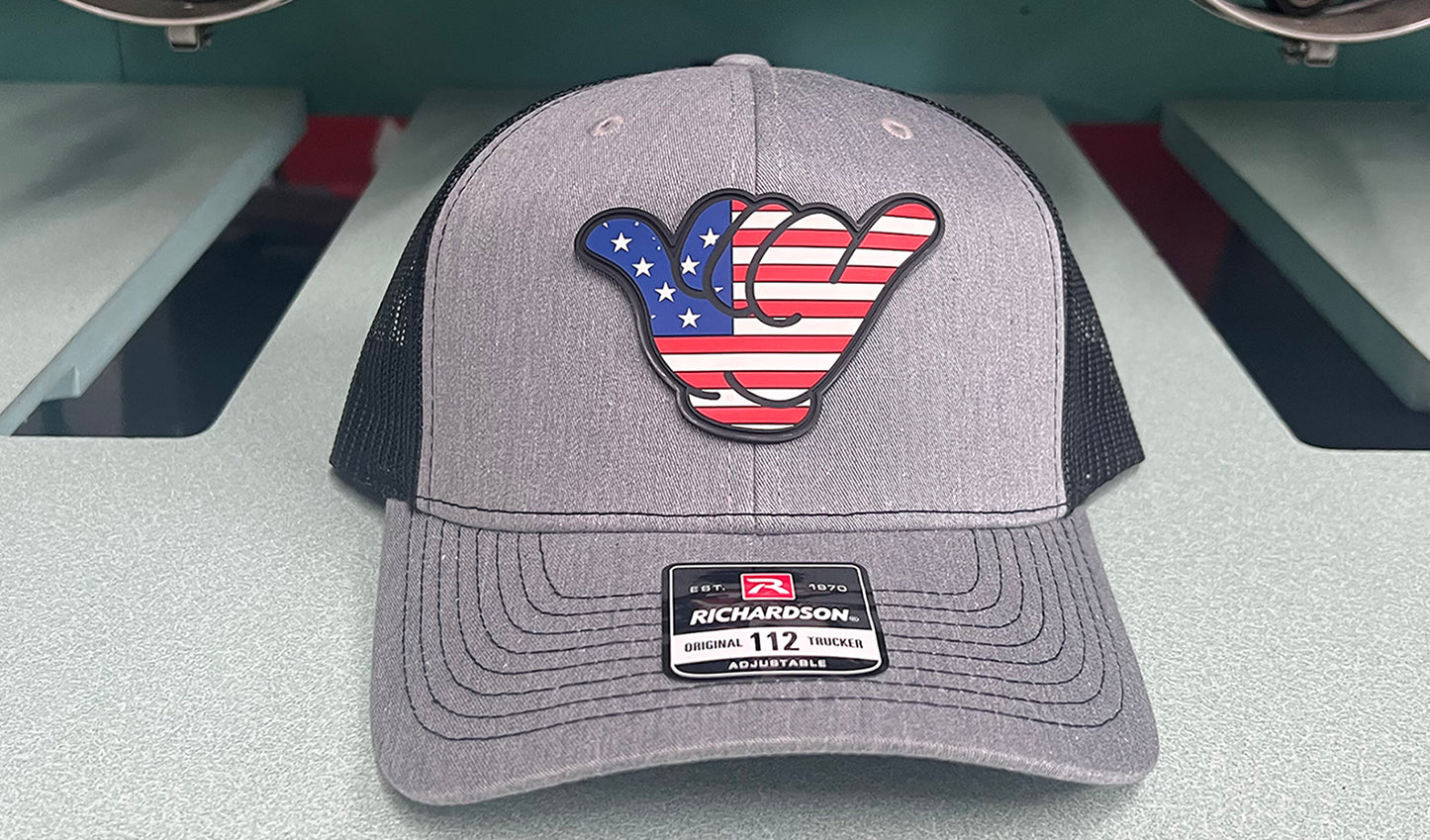 USA Flag Hang Loose PVC Patch - Richardson 112 Snapback Heather Gray/Black