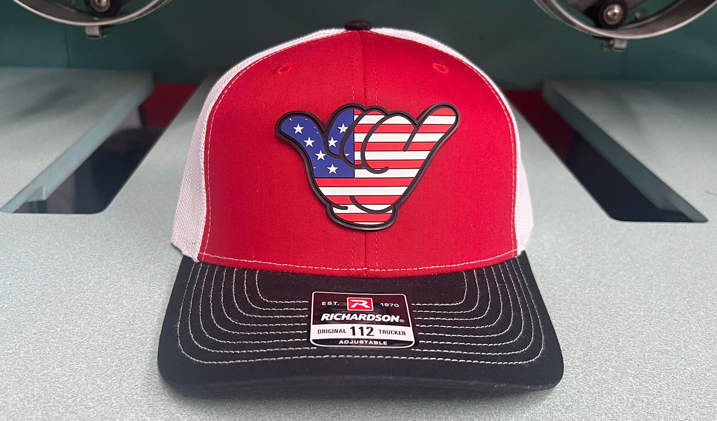 USA Flag Hang Loose PVC Patch - Richardson 112 Snapback Red/White/Black
