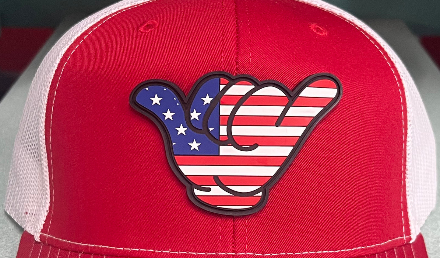 USA Flag Hang Loose PVC Patch - Richardson 112 Snapback Red/White