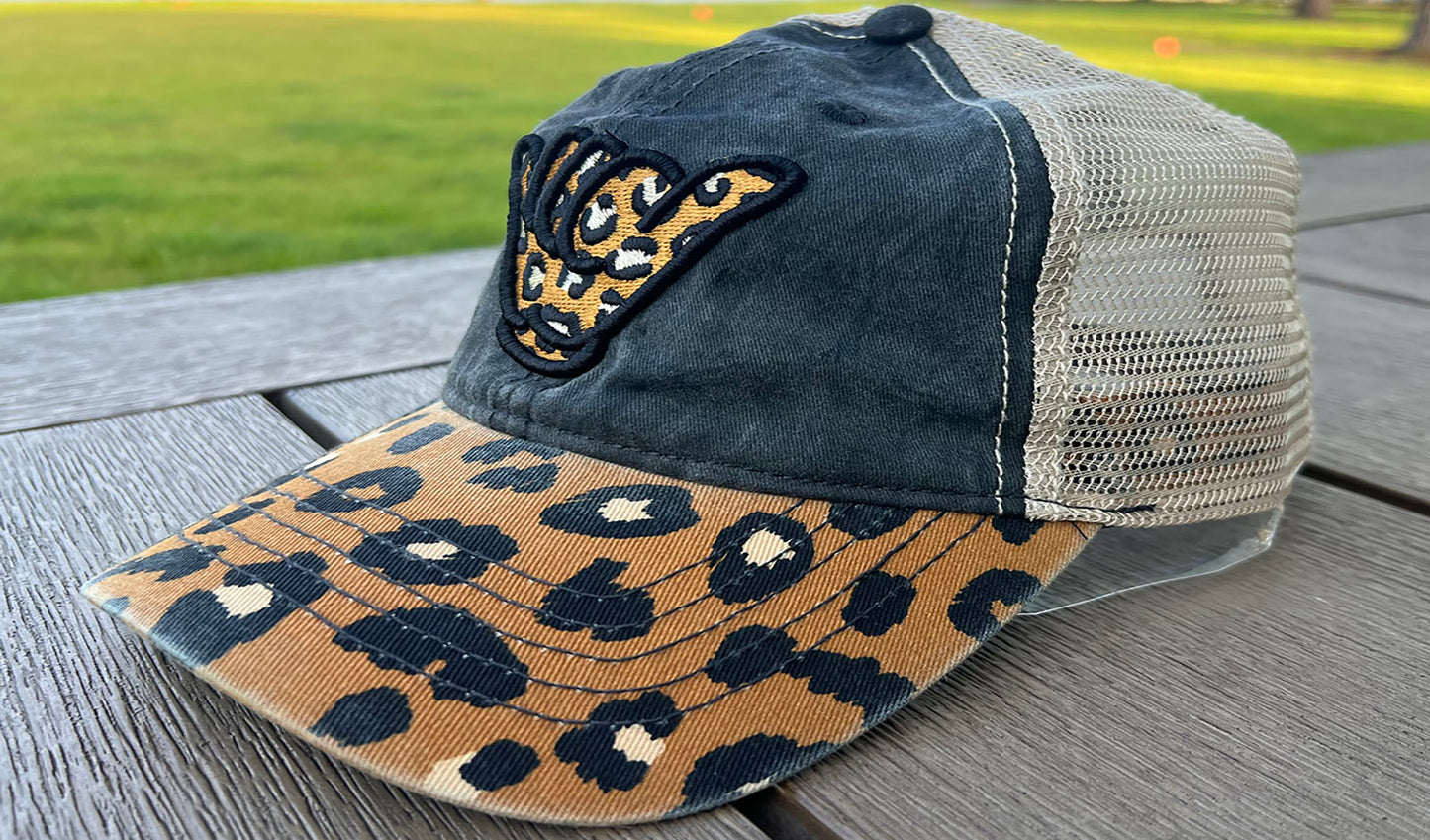 Elude Leopard Print Hang Loose Mesh Hat
