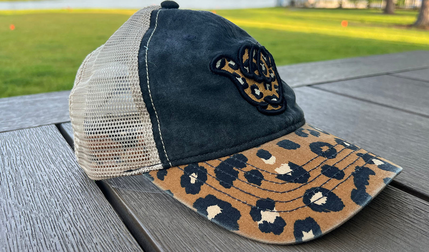 Elude Leopard Print Hang Loose Mesh Hat