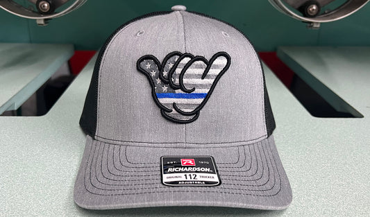 USA Flag Thin Blue Line Hang Loose Cap - R112 snapbacks Heather Gray/Black