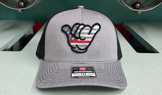 USA Flag Thin Red Line Hang Loose Cap - R112 snapbacks Heather Gray/Black