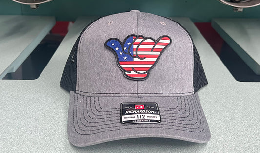 USA Flag Hang Loose PVC Patch - Richardson 112 Snapback Heather Gray/Black