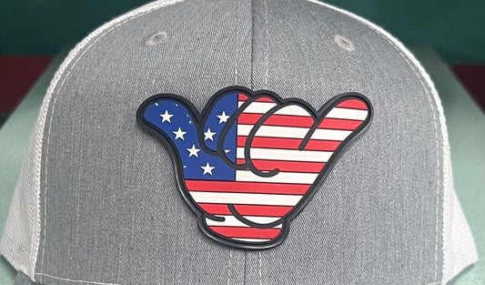 USA Flag Hang Loose PVC Patch - Richardson 112 Snapback Heather Gray/White