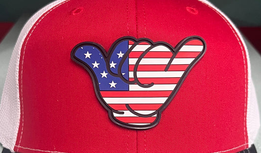 USA Flag Hang Loose PVC Patch - Richardson 112 Snapback Red/White/Black