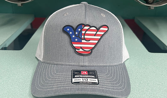 USA Flag Hang Loose PVC Patch - Richardson 112 Snapback Heather Gray/White