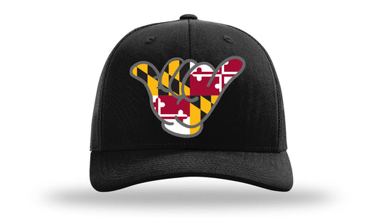 Shaka Maryland State Flag Caps - 112 Richardson Snapbacks Solid Black