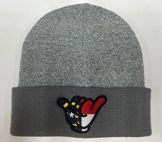 Hang Loose Hand North Carolina Flag - Gray Beanie