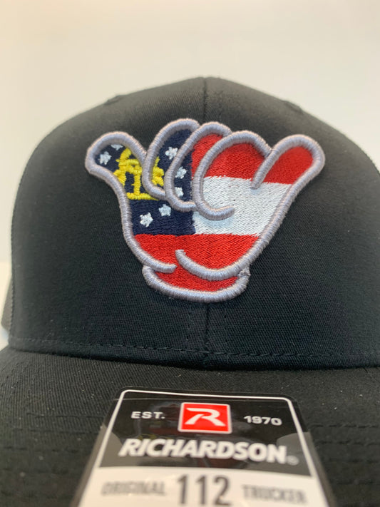Shaka Georgia State Flag Caps - 112 Richardson Snapbacks Solid Black